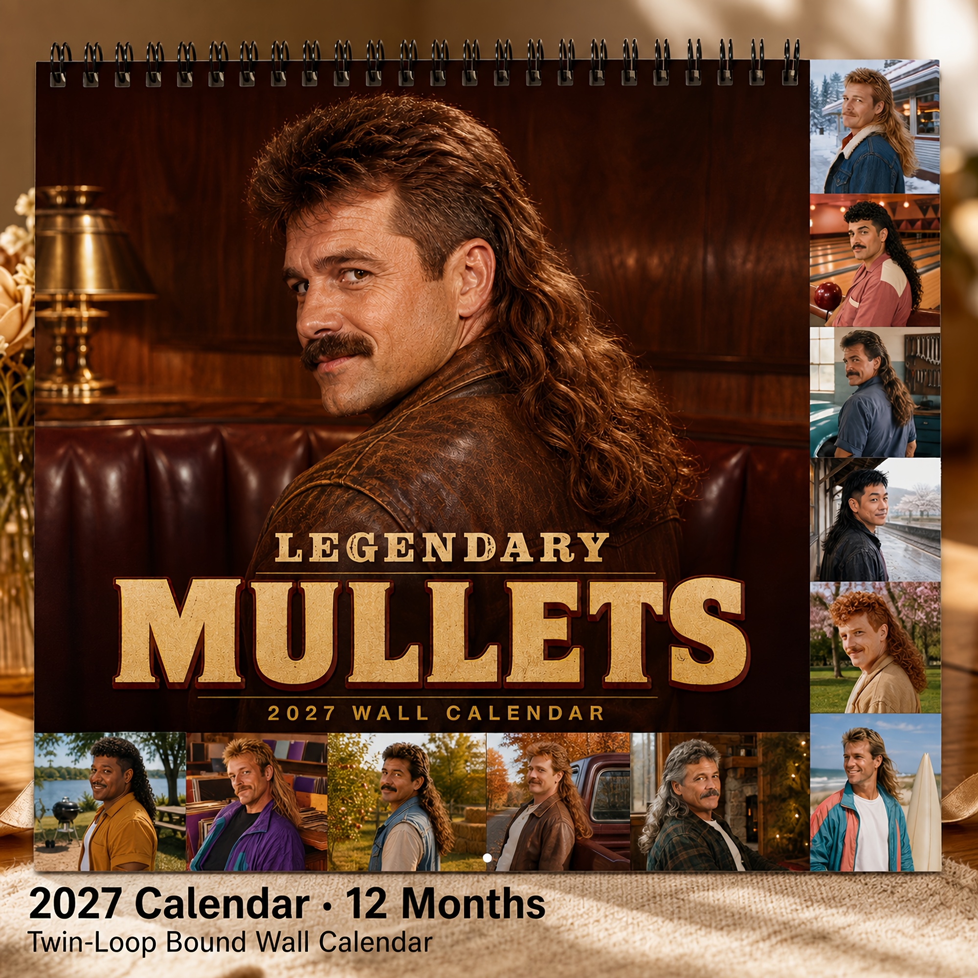 TEMU 2027 Wall Calendar, 12-month -december Monthly Planner With Retro Mullet Hairstyles & Vintage-inspired Portraits, Large Date Grid, Hanging