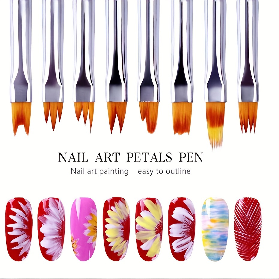 

8pcs Nail Art Brushes Set, Flower Petal Design Pen Set, Sawtooth & Angular Nail Brushes, Color Painting & Shaping Tools, Durable Nail Art Pen Kit For Manicure Detailing