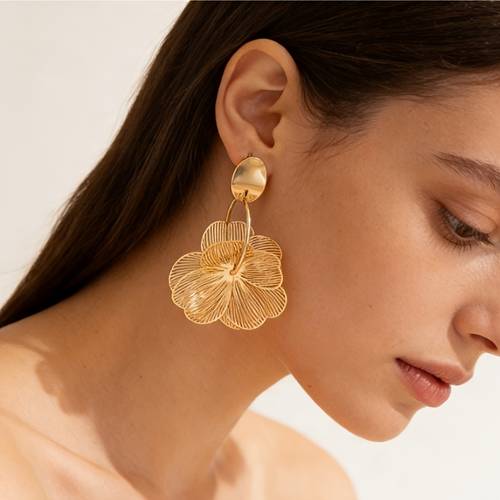 a pair of womens clip on earrings hypoallergenic and no piercing required elegant and fashionable large hoop flower drop earrings suitable for carnival parties and banquets perfect as a valentines day or mothers day gift a womens accessory