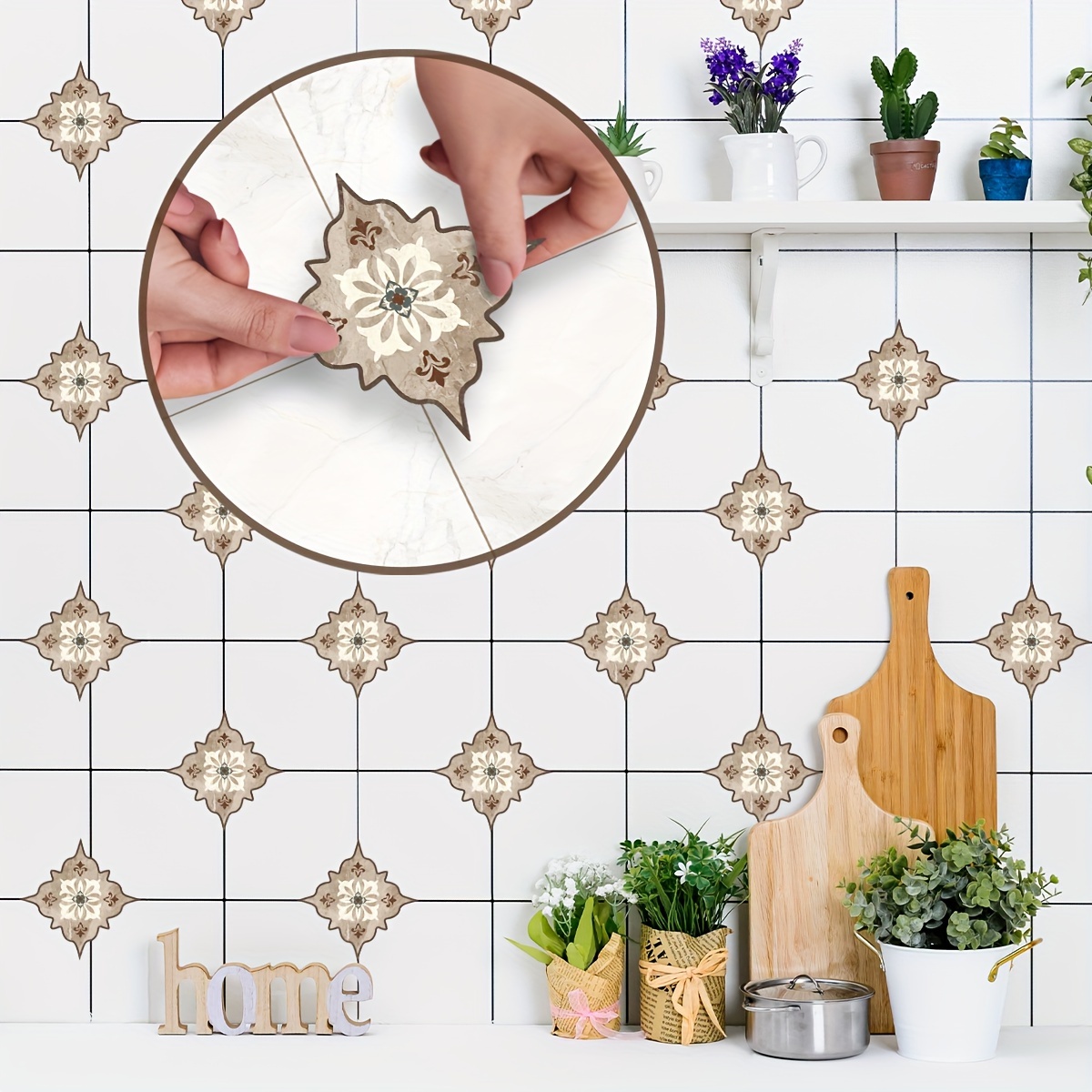 Image of 21pcs Moroccan Texture Vintage Style Diagonal Pattern Stickers, Self-adhesive, Peel And Stick, Suitable For Living Room, Dining Room, Kitchen, Bathroom Floors Or Walls, Size: 9.92*23.15inch