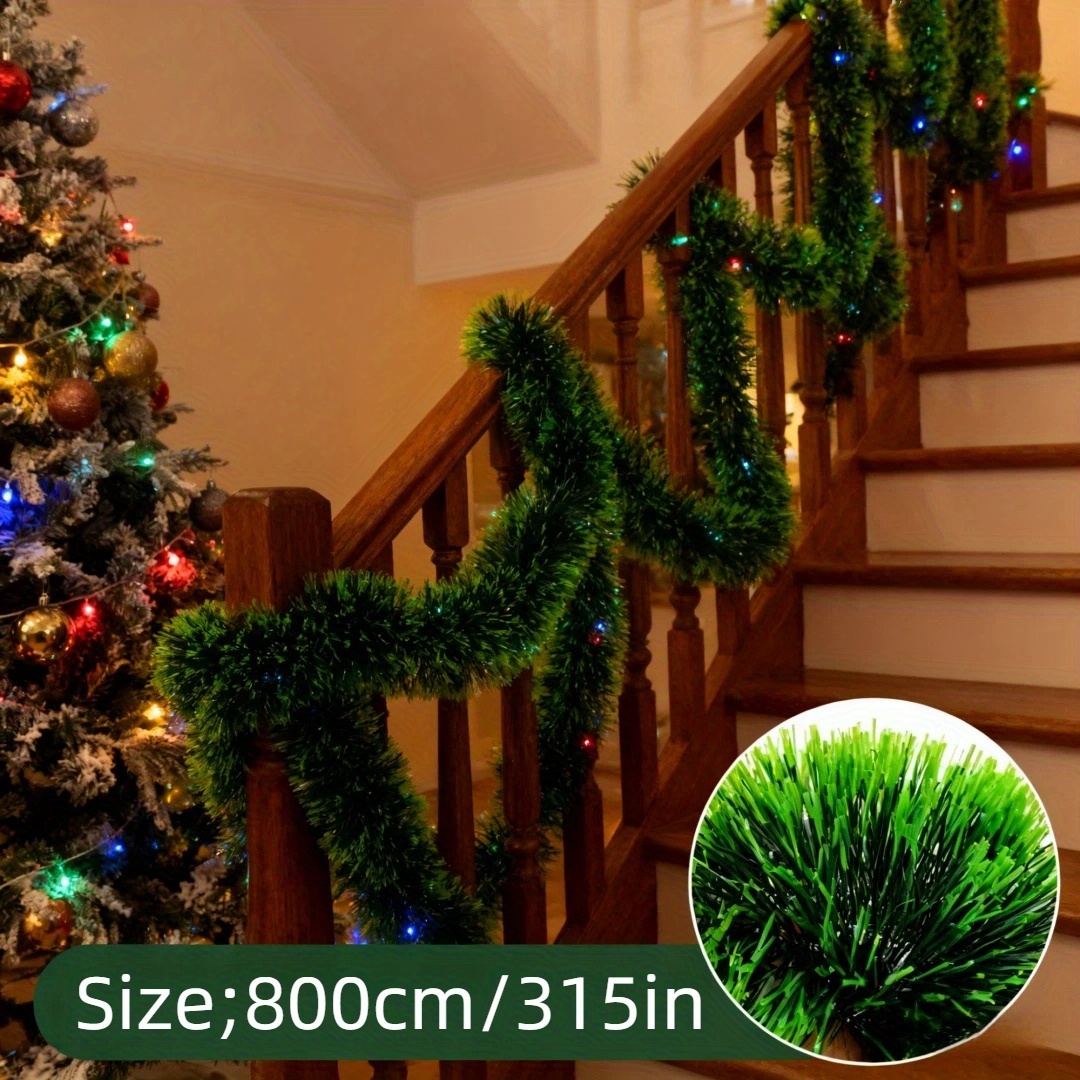TEMU 8m Realistic Green Christmas Decorative Vine, Christmas Tree Accent, Plastic Material, Easy To Hang, Luxurious Christmas Decoration, Christmas