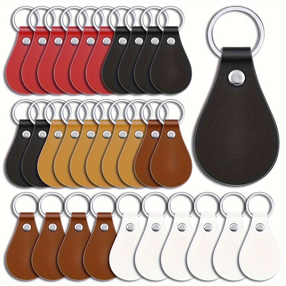 30pcs Faux Leather Key Fob Kit Faux Leather Key Fobs Blanks With Rivets And Key Rings Faux Leather Keychain For Laser Engraving Supplies Gifts