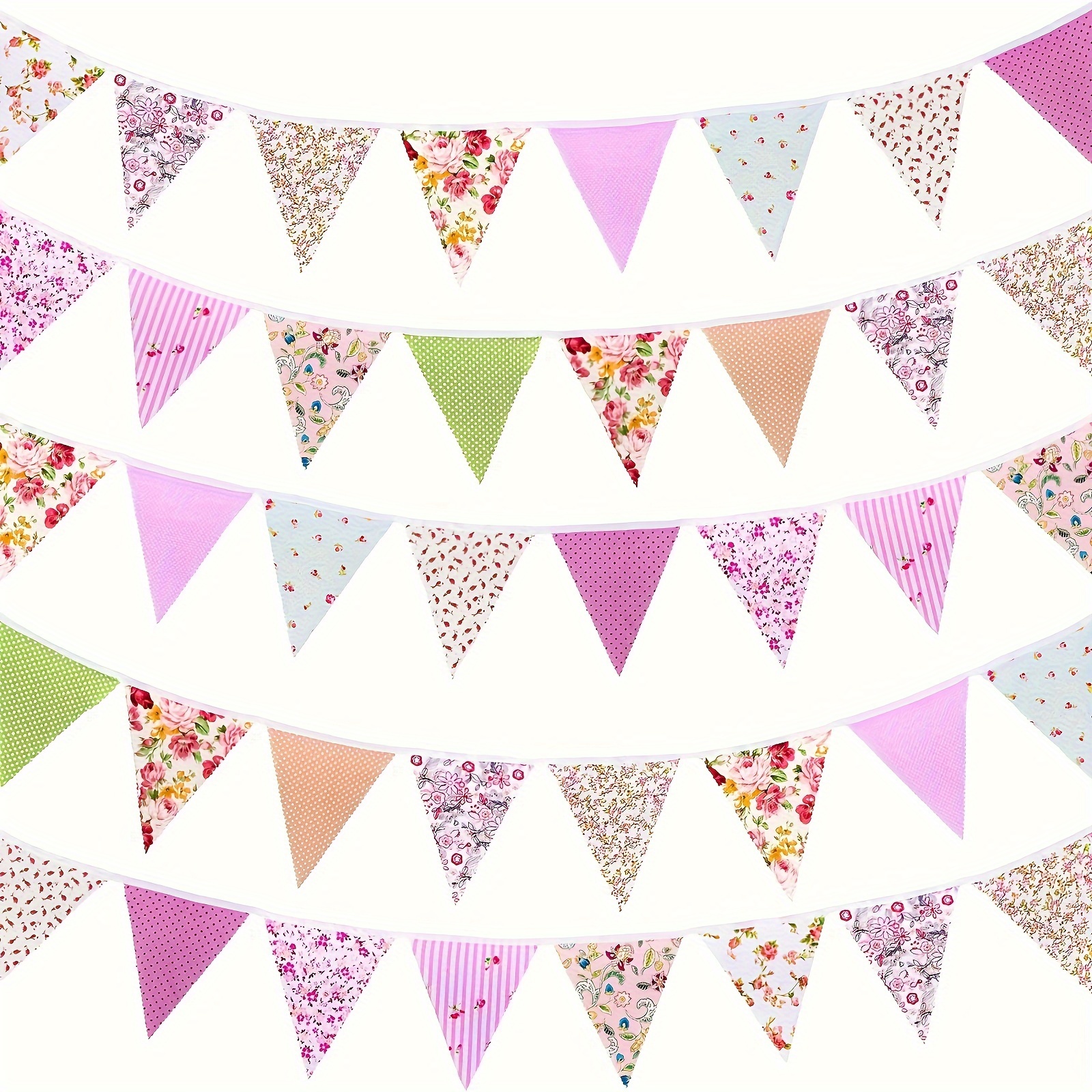

40ft Fabric Bunting Banner Floral Vintage Reusable Cotton Triangle Flag Garland Decoration With 42pcs For Garden Wedding Baby Shower Birthday Parties