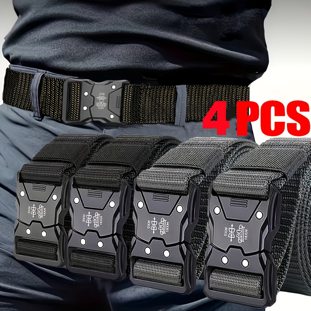 TEMU 4pcs Men's Fashion Belt Set Design 2 Color Options 49.3 Inches X 1.5 Inches Durable Nylon Material Ideal For Daily Commuting