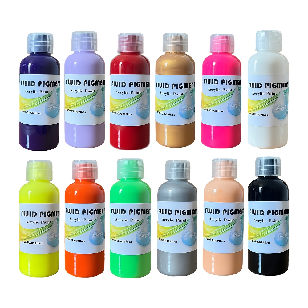 Image of 12 Colors- Pigment With High Gloss End, Acrylic Paint, And After Drying, Perfect For Stone, Wood, Canvas, Surfaces, 60ml/2.029 Fl.oz/bottle