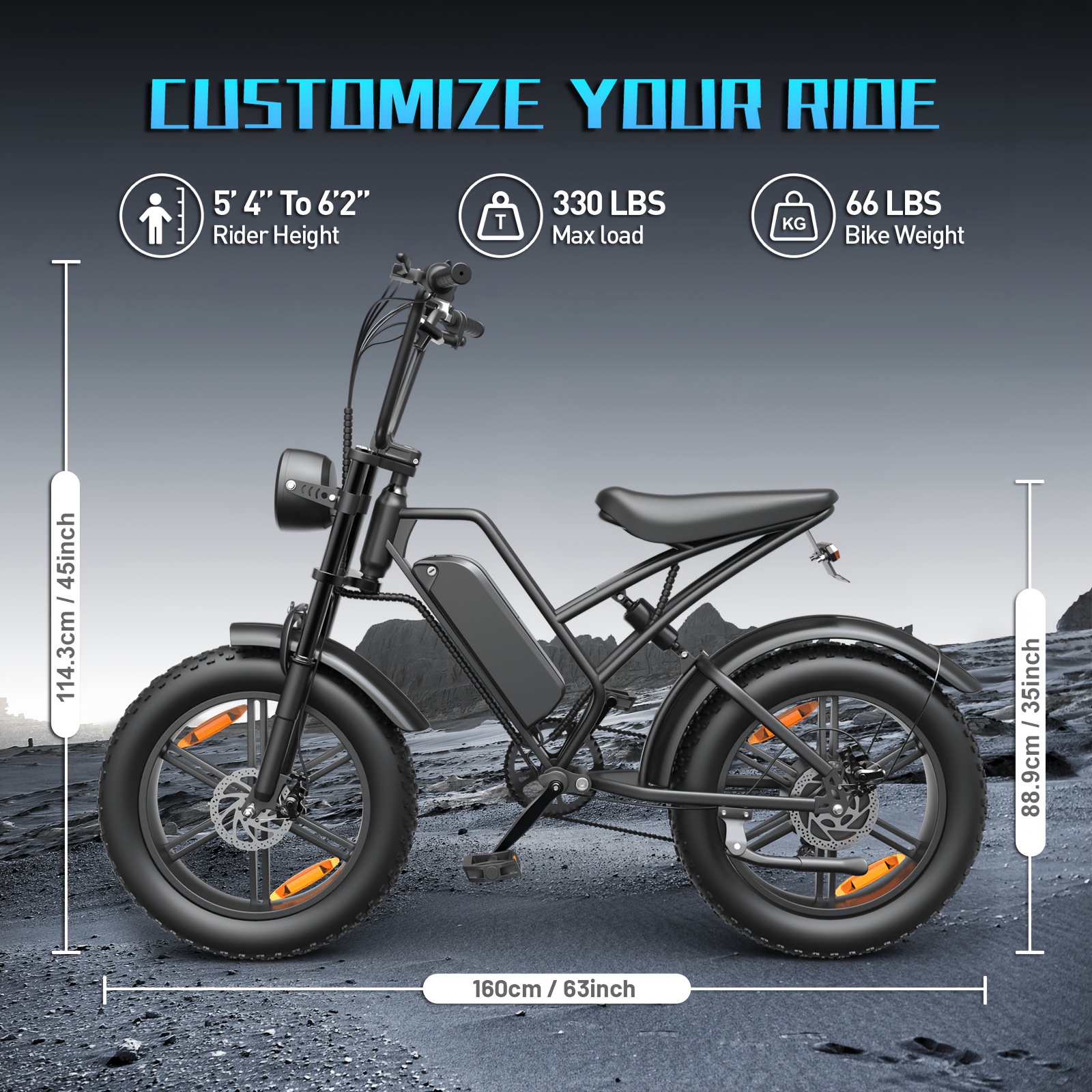 bicycle   with a 48 volt 500 watt motor 20 inch wide tires heavy duty design comfortable suspension     for adventure enthusiasts   performance and   Product details 3