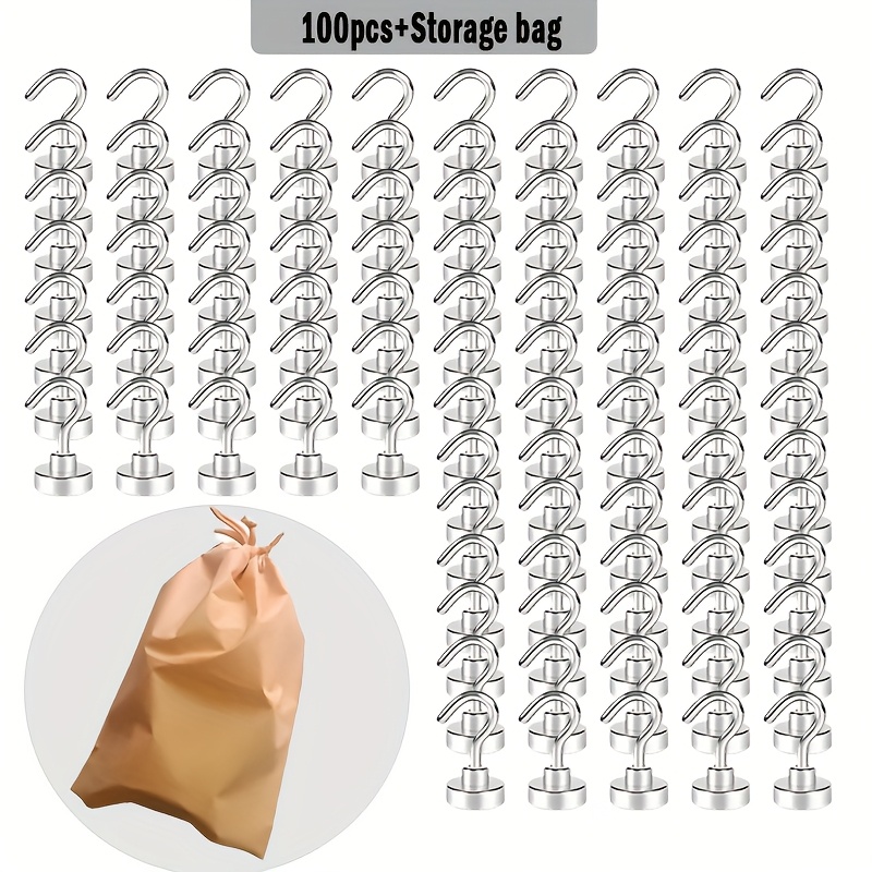 

100pcs Heavy-duty Neodymium Magnetic Hooks With Storage Bag - , Non-slip & Corrosion-resistant For Cruise Ships, Fridges, Kitchens, Garages, Bbqs, Offices & More