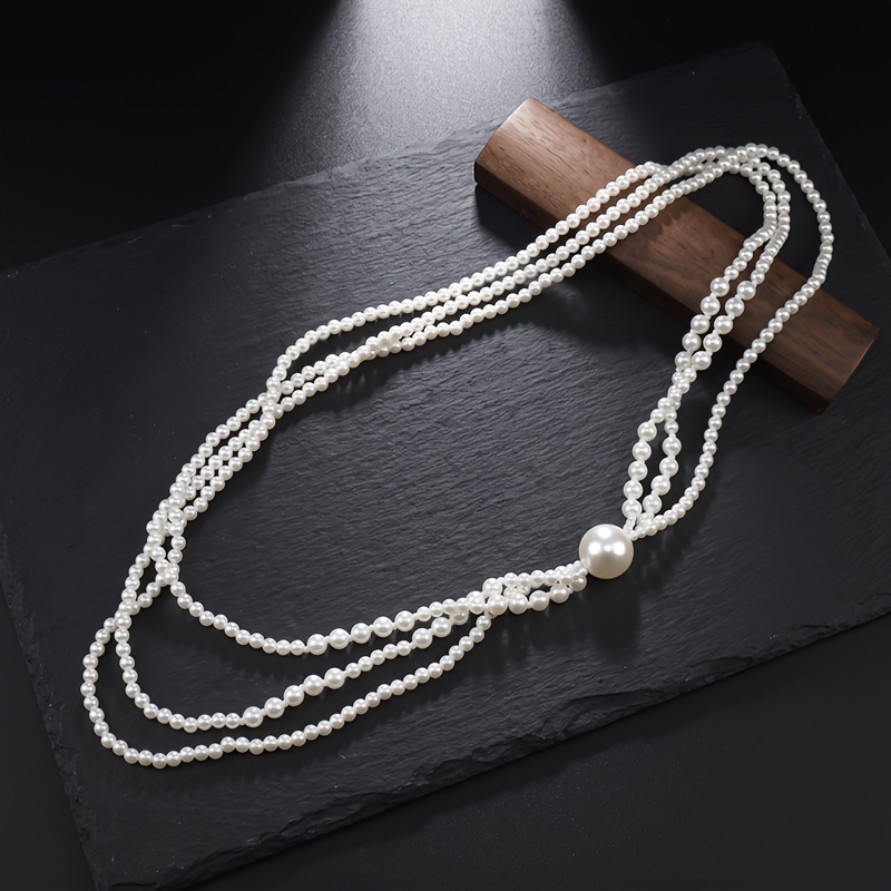 TEMU 1pc Layered Y Necklace For Women, Vintage Fall Winter Beaded Necklace, Daily Wear Christmas Holiday Gift