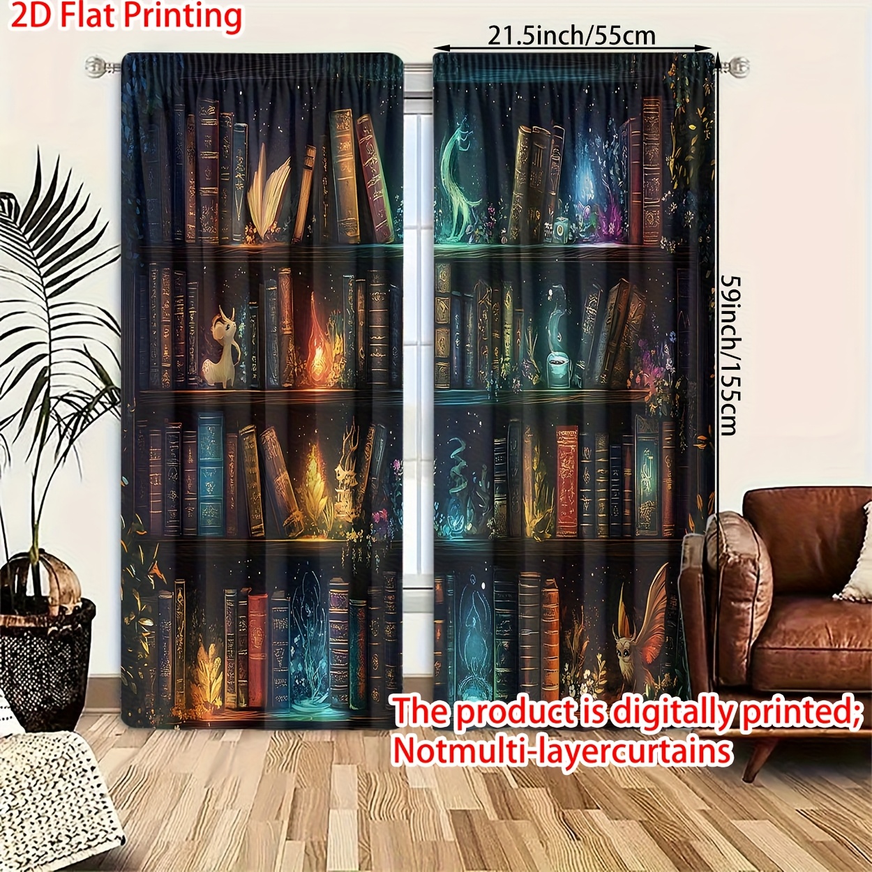 TEMU 2pcs, 2d Flat Print Polyester Material High-definition Digital Pattern Printed Blackout Curtains With Rod For Bedroom, Living Room, Office, And