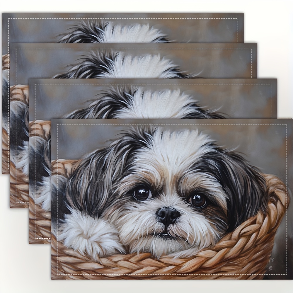 

4 pièces Shih Tzu Artistic Print Placemats, 100% Linen Woven Square Table Mats, Lavable à , 12x18 pouces, pour le dîner, , les fêtes, la décoration intérieure - CP1758