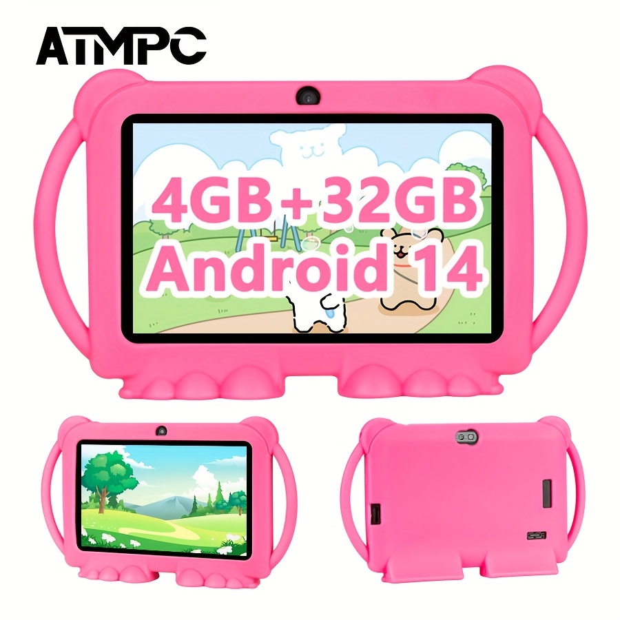 Atmpc,7 Inch Kids Tablet,with , 14 4gb 32gb Rom, Eye Protection Ips Screen, Educational Apps,learning Tablet,gms,shockproof Case,support Netflix And Youtube ,red/blue