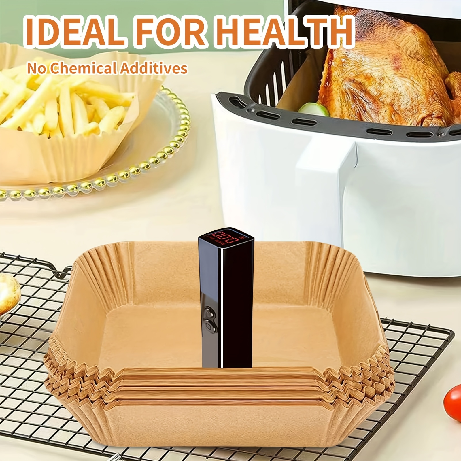 50pcs non stick air fryer liners square easy clean   cooking for oven and   for home commercial use details 1