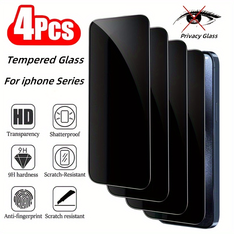 

4-piece Tempered Glass Privacy Screen Protectors For Iphone 15/14/13/12/11 Series, Pro Max & Se - Full Coverage Anti-spy Film