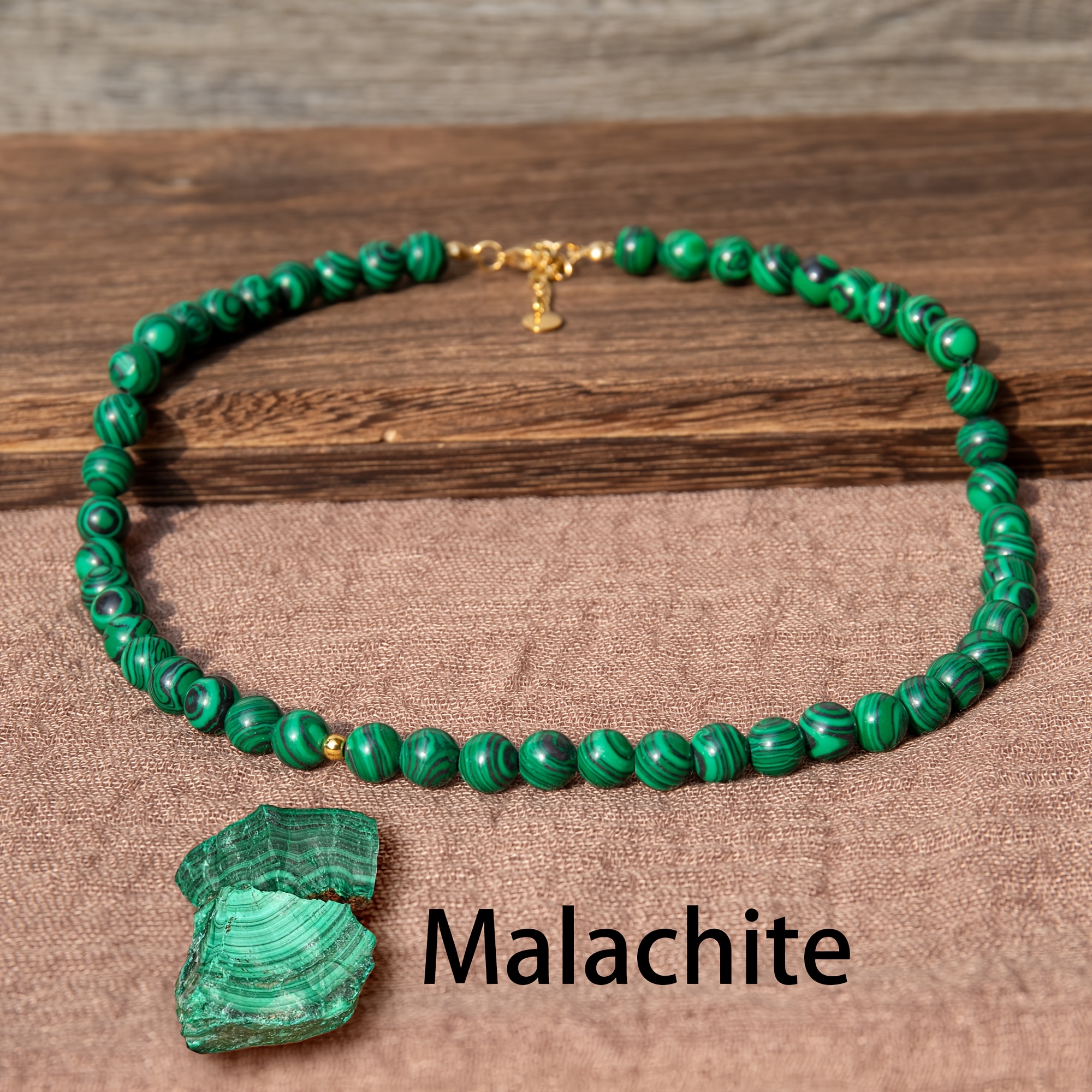 

1pc Elegant Malachite Beaded Necklace For Men, Natural Jewelry, No Magnet, Non-electric, , Stone