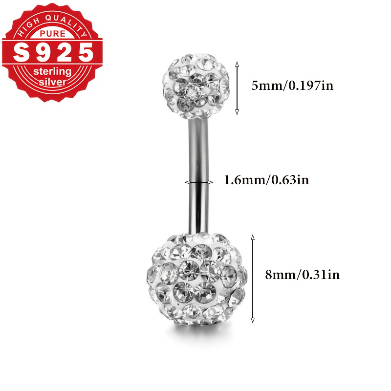 Women's S925 Sterling Silver Belly Button Ring with Inlay Craftsmanship