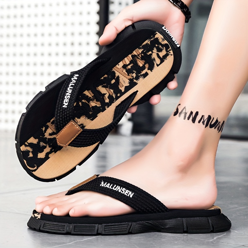 mens fashion flip flops summer non slip thong sandals with thick soft sole comfortable for daily wear beach   black white striped design eva material   outdoor activities beach footwear striped flipflops eva sandals Product details 0