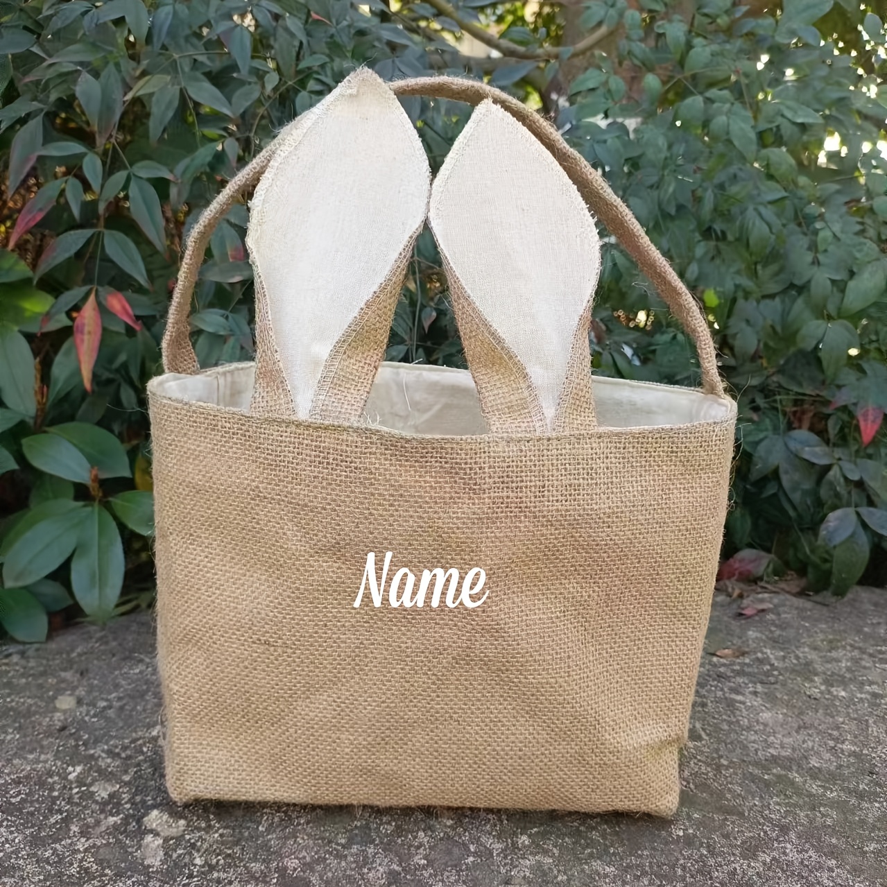 TEMU Gift For Her/him Personalized Bunny Easter Basket, Custom Bunny Baskets With Name, Burlap Bunny Easter Basket