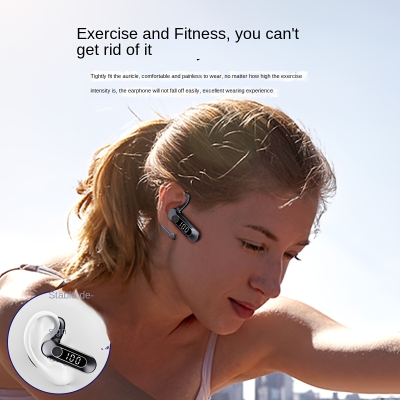 single wireless earbuds sport headphones bt 5 2 earbud led display 3d hifi stereo   20hrs earhooks earphone with noise cancelling mic ip5 waterproof headset for workout running gym for women men 1