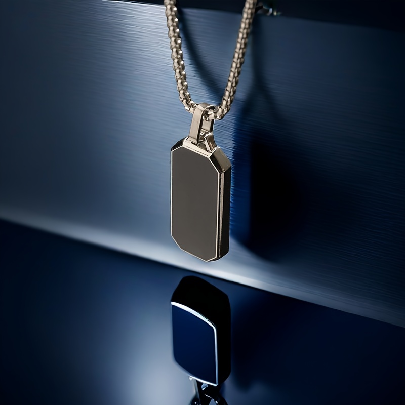 TEMU New Titanium 316l Stainless Steel Black Long Rectangular Square Pendant Necklace For Men, Hip-hop Street Dance Graffiti Personalized Geometric