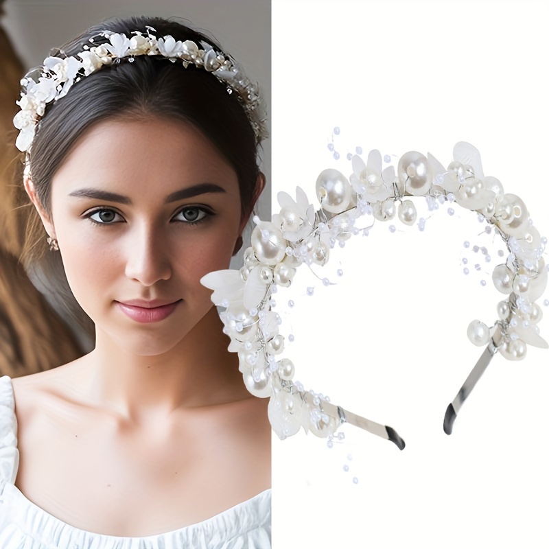 

1pc Elegant Faux Pearl Flower Decorative Head Band Retro Non Slip Hair Hoop For Women And Girls