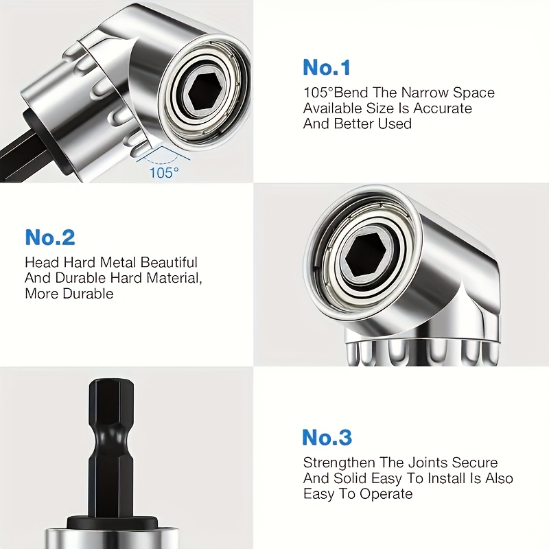 4pcs Drill Sleeve Adapter Set with 360° Rotatable Hexagonal Handle Impact Driver Sleeve Adapter 1/4" 3/8" 1/2" 105 Degree Angle Head Electric Angler Screwdriver Drill Bit Bracket 4pcs Drill Sleeve Adapter Set with 360° Rotatable Hexagonal Handle Impact Driver Sleeve Adapter 1/4