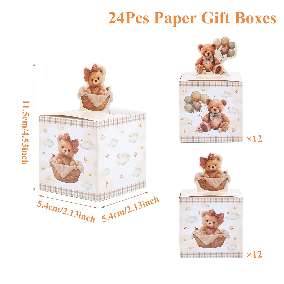 TEMU Scatole regalo a forma di orsacchiotto da 24 pezzi adatte per baby shower, matrimoni, compleanni - Decorazioni per feste a tema orso marrone ad