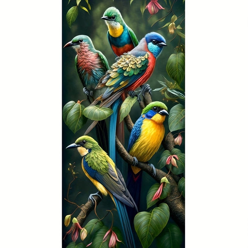 

5d Diamond Painting Kit For Adults - Colorful Birds Theme, Round Diamond Art, Diy Canvas Craft, Animal Wall Decor, 40x80cm