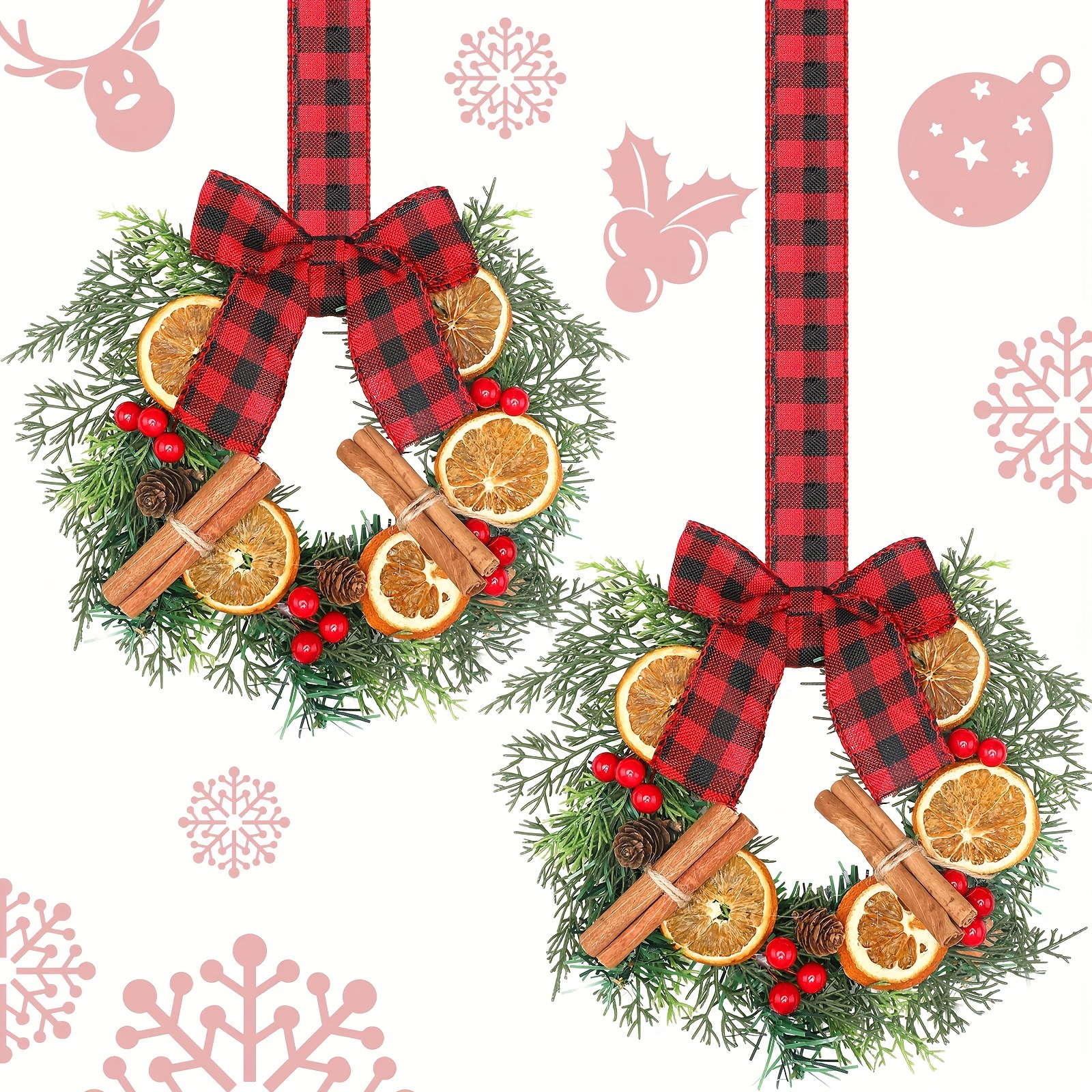 

2pcs 9" Christmas Wreaths Dried Slices Christmas Wreath Bow For Decor, Battery