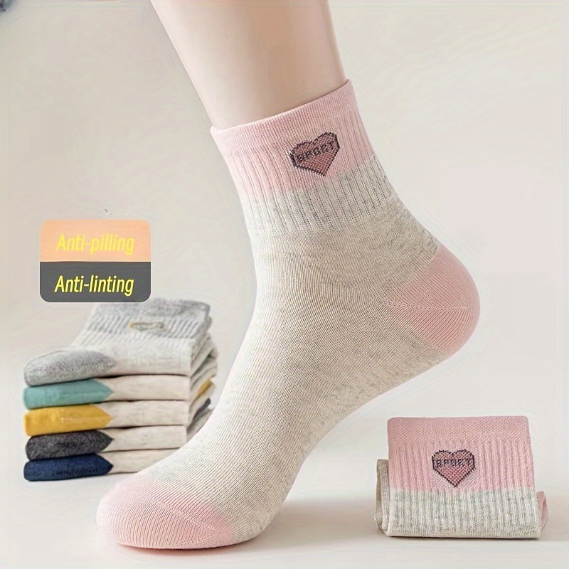Image of 6 Pairs Women's Mid-calf Sports Socks - Anti-pilling Breathable Moisture-wicking With , Assorted Colors For Autumn Winter Athletic Casual Wear, Koreanjapanese Style, Pillingresistant Fabric