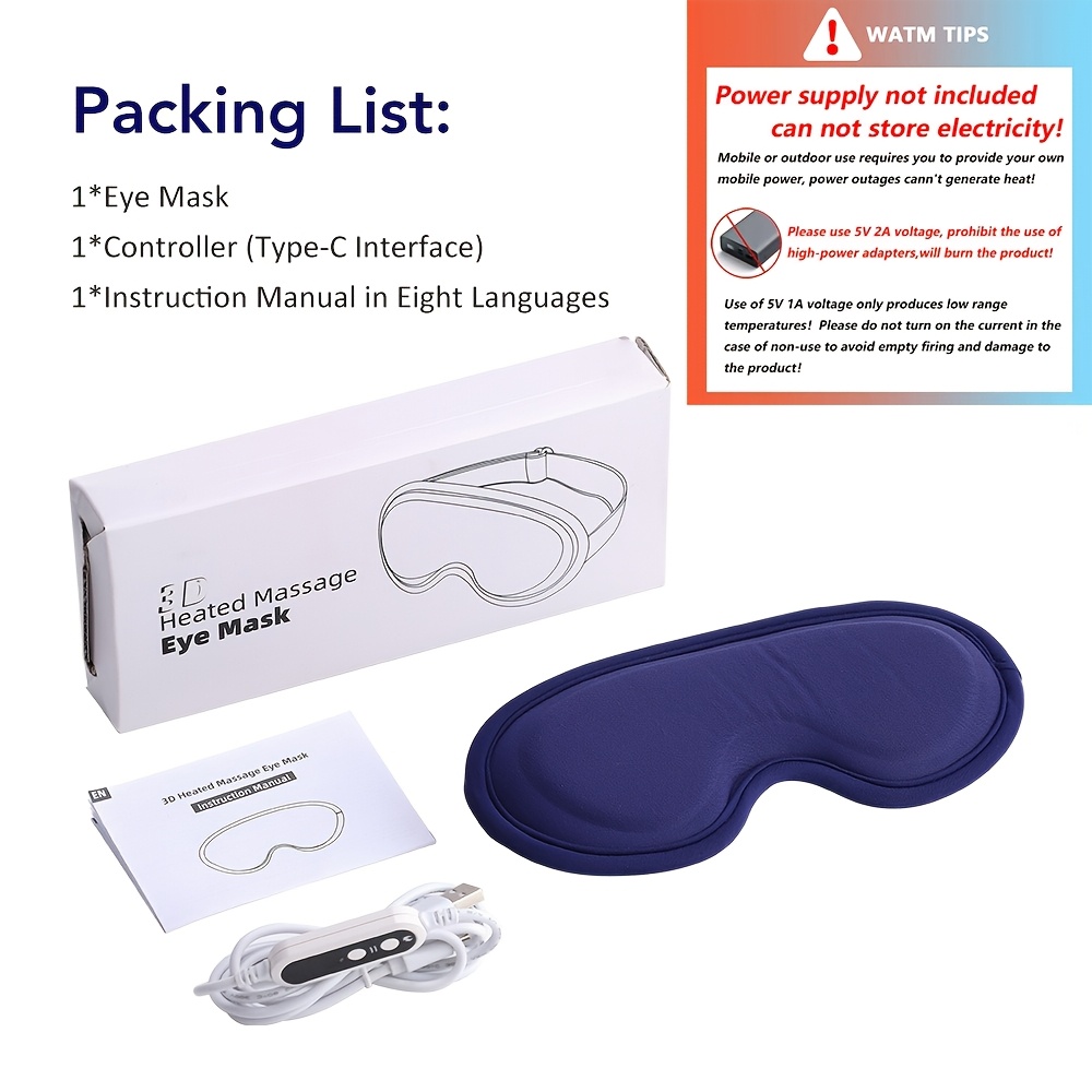 Image of 3d Heated Vibrating Massage Eye Mask With 5 Temperature Settings, 6 Vibration Levels, And Timer For Hot Compress Eye Massage. Packaged In A , Ideal As A Christmas Or Holiday Gift