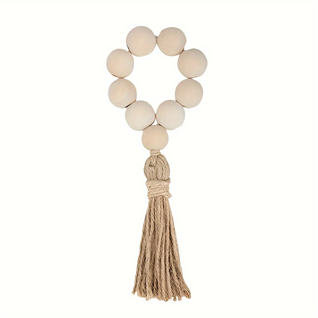 Image of 6pcs Napkin Rings With Wooden Beads & Tassels - Rustic Elegant Table Decor For Weddings, Parties, Hotels - High-quality Natural Fiber Napkin Holders, Party Accessories | Earthy Aesthetic | Tassels