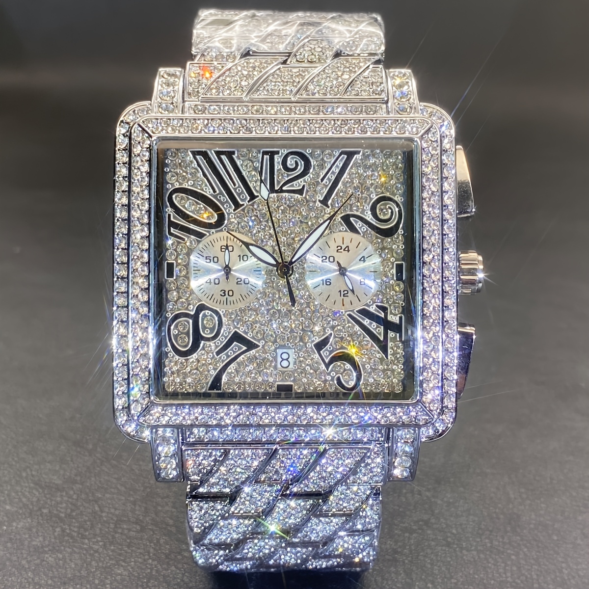 Hip Hop Men's Watch Luxury All Rhinestone Watch Multifunctional Sports Timing Chilled Clock Personality Bizarre Roman Scale Watch Hip Hop Jewelry