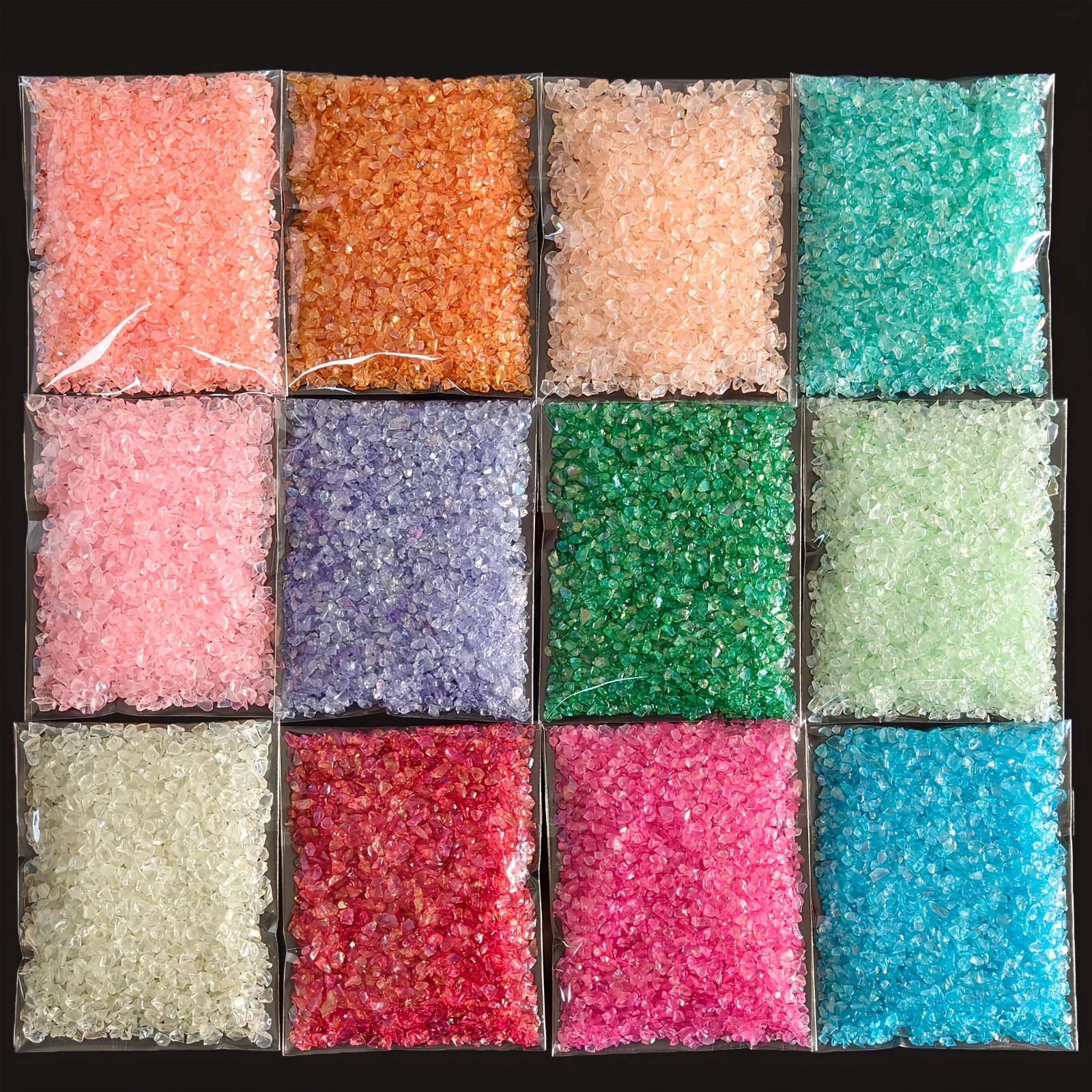 TEMU Paillettes de verre irrégulières de haute qualité, 12 couleurs, 1-4 mm, idéales pour cadres photo DIY, accessoires de nail art, décoration