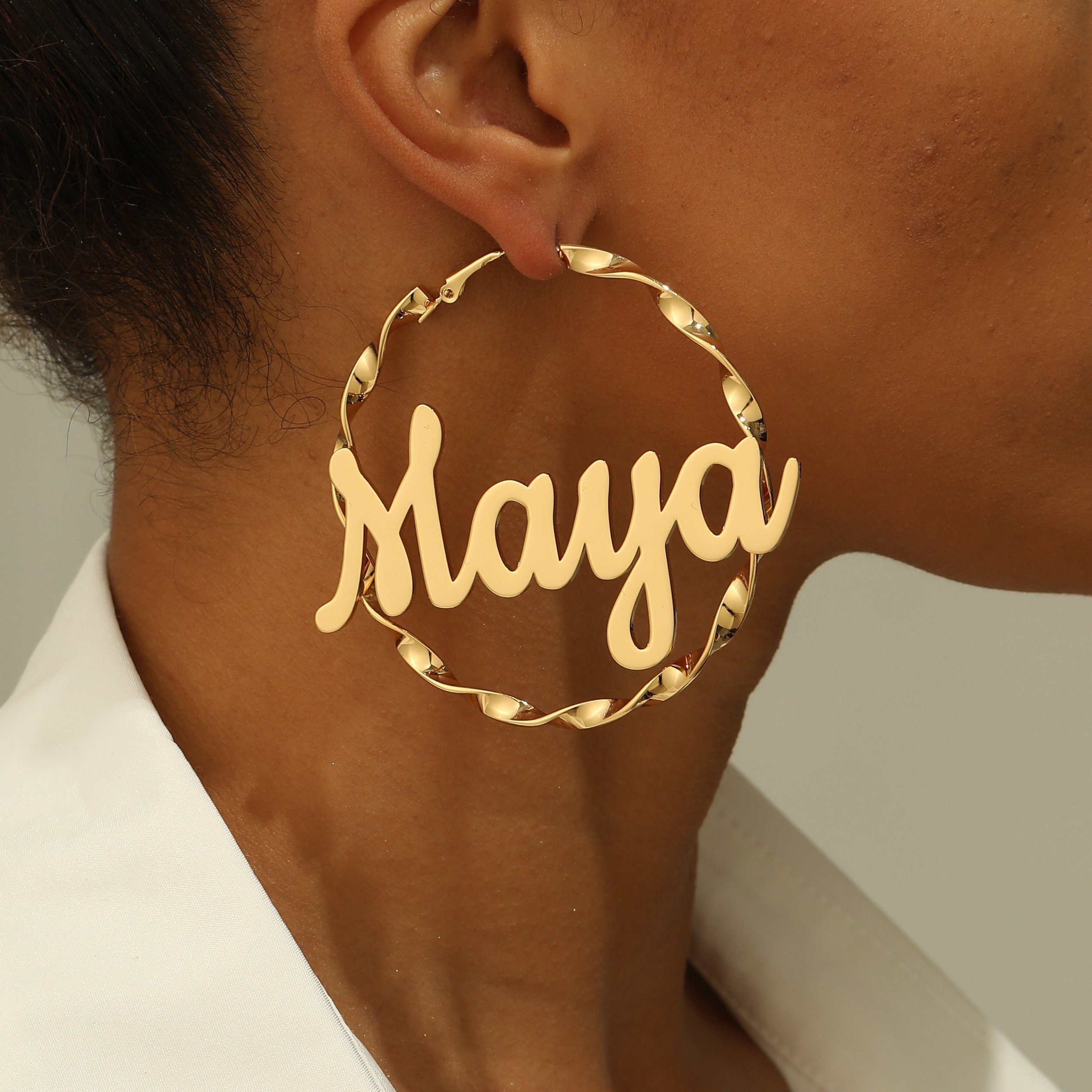 

Elegant Custom Name Hoop Earrings - Personalized Twisted Design, 316l Stainless Steel, Parties & Gifts