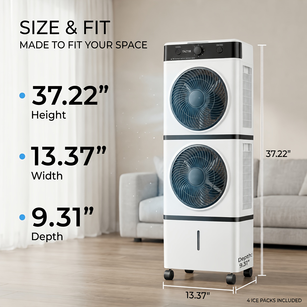 Portable Dual-Head Air Cooler Fan, 24Ft Reach, 2 Modes, 3 Speeds,... product image 3