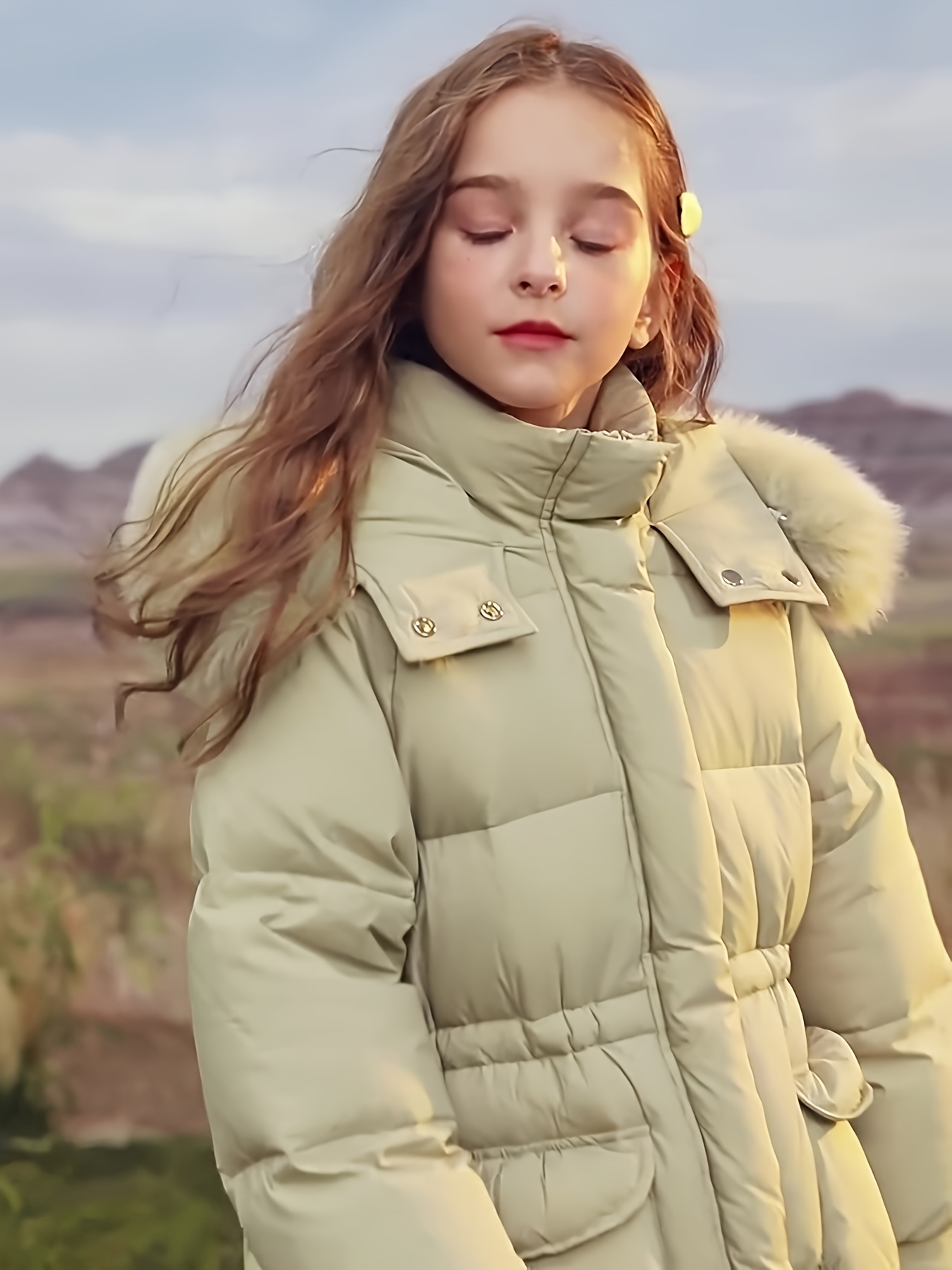 Formal Girl In Parka Girls Winter Coat Hood Beige Cold Proof Parka