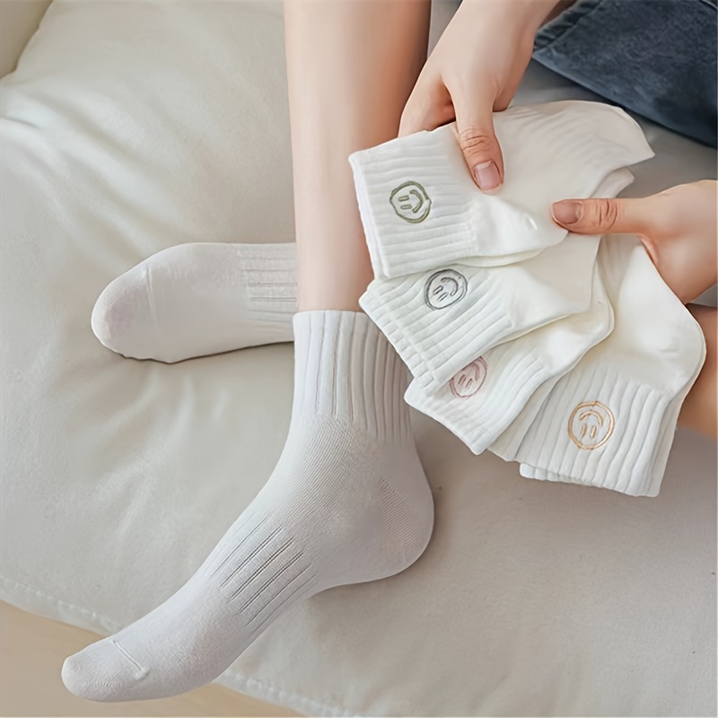 

1/5 Pairs Cartoon Face Print Socks, Cute & Lightweight Short Socks, Women's Stockings & Hosiery
