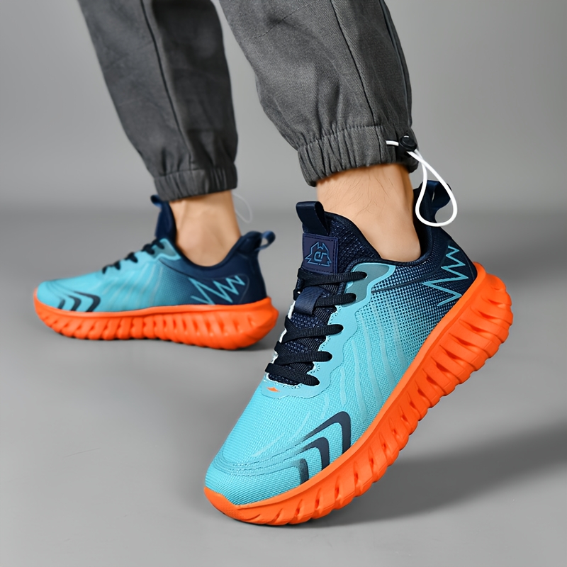 Men'S Running Shoes - Lightweight Sneakers, Breathable Toe Design, MD Sole - Blue/Black/Orange Accents, Suitable for Gym, Jogging, Daily Wear - All-Season Performance Shoes, Dynamic Appearance, Secure Fit, Lace-Up Training Shoes