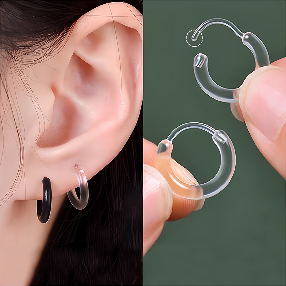 Minimalist Resin Hoop Earrings & Clear Invisible Ear Studs Set