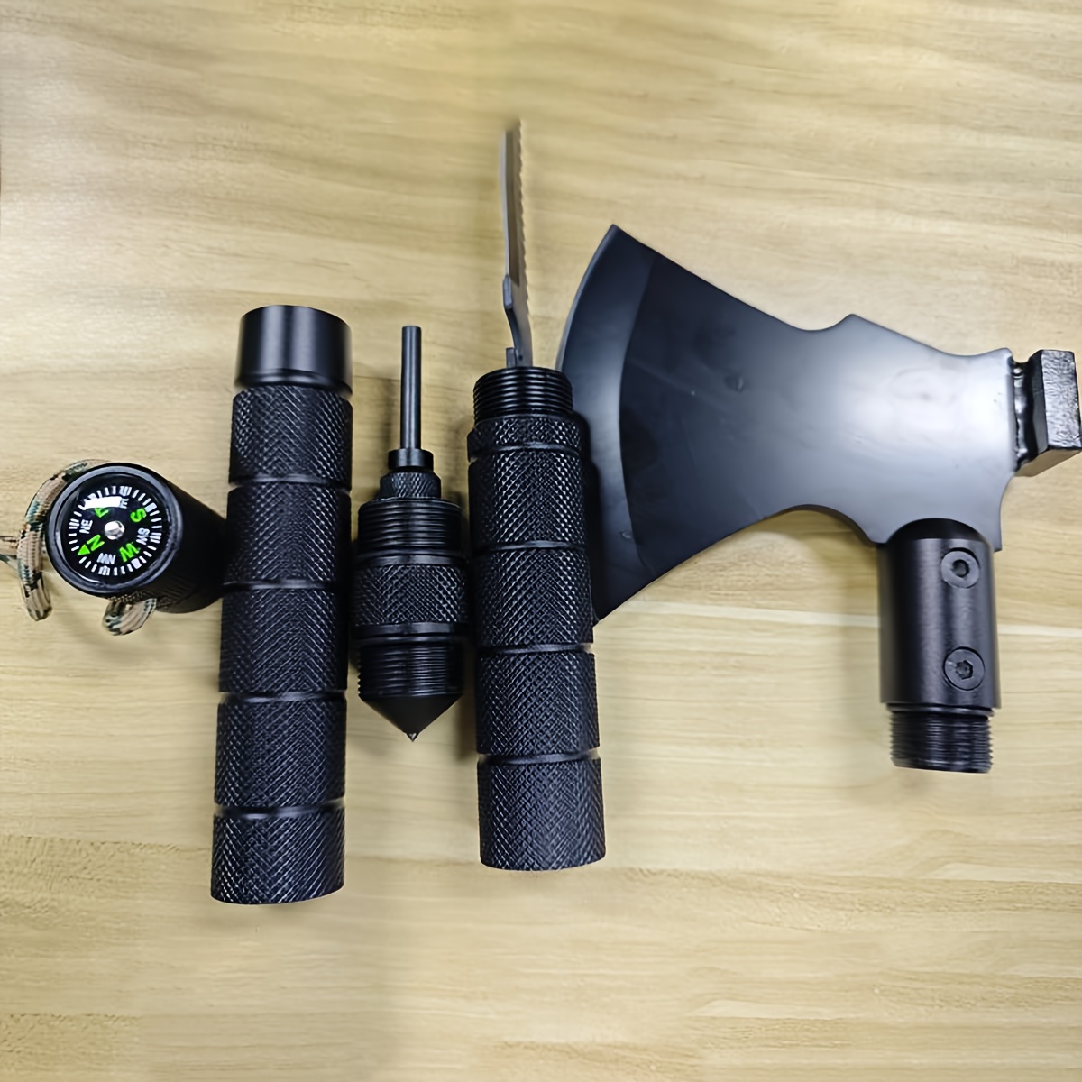 TEMU Heavy-duty Survival Axe & Hatchet Multi-tool Kit With Hammer, Folding Axe, (magnesium Flint) & Lanyard-compatible Sheath - Compact Outdoor Gear For Camping, Emergency Survival, Bushcraft, - Axe