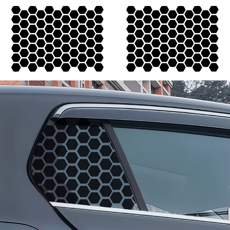 TEMU 2pcs Universal Hexagonal Honeycomb Vinyl Car Window Decals, Self-adhesive Sunscreen Scratch Resistant Durable Stickers, Classic Pattern Side