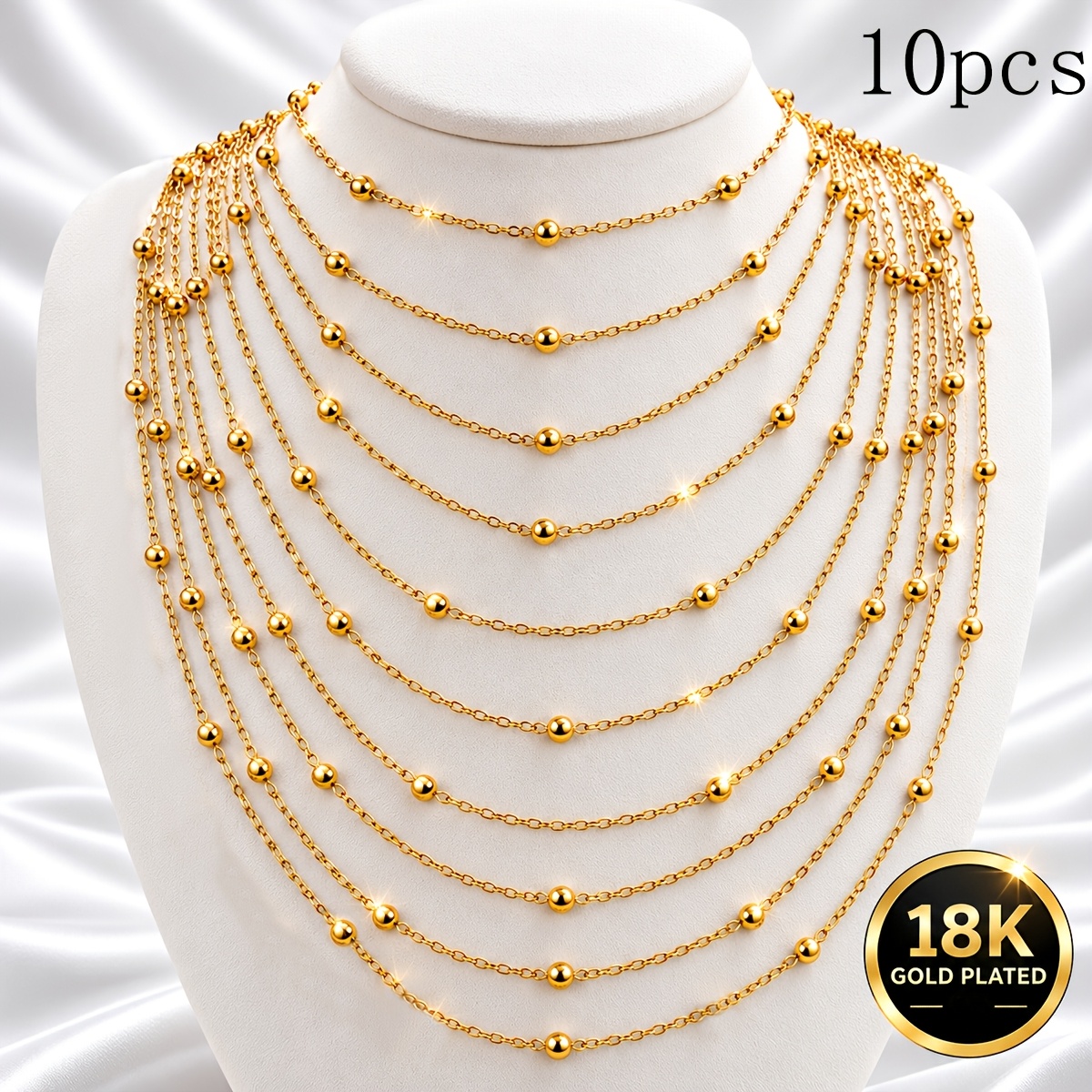 10pc Women's 18K Golden-Plated Beaded Necklace Set