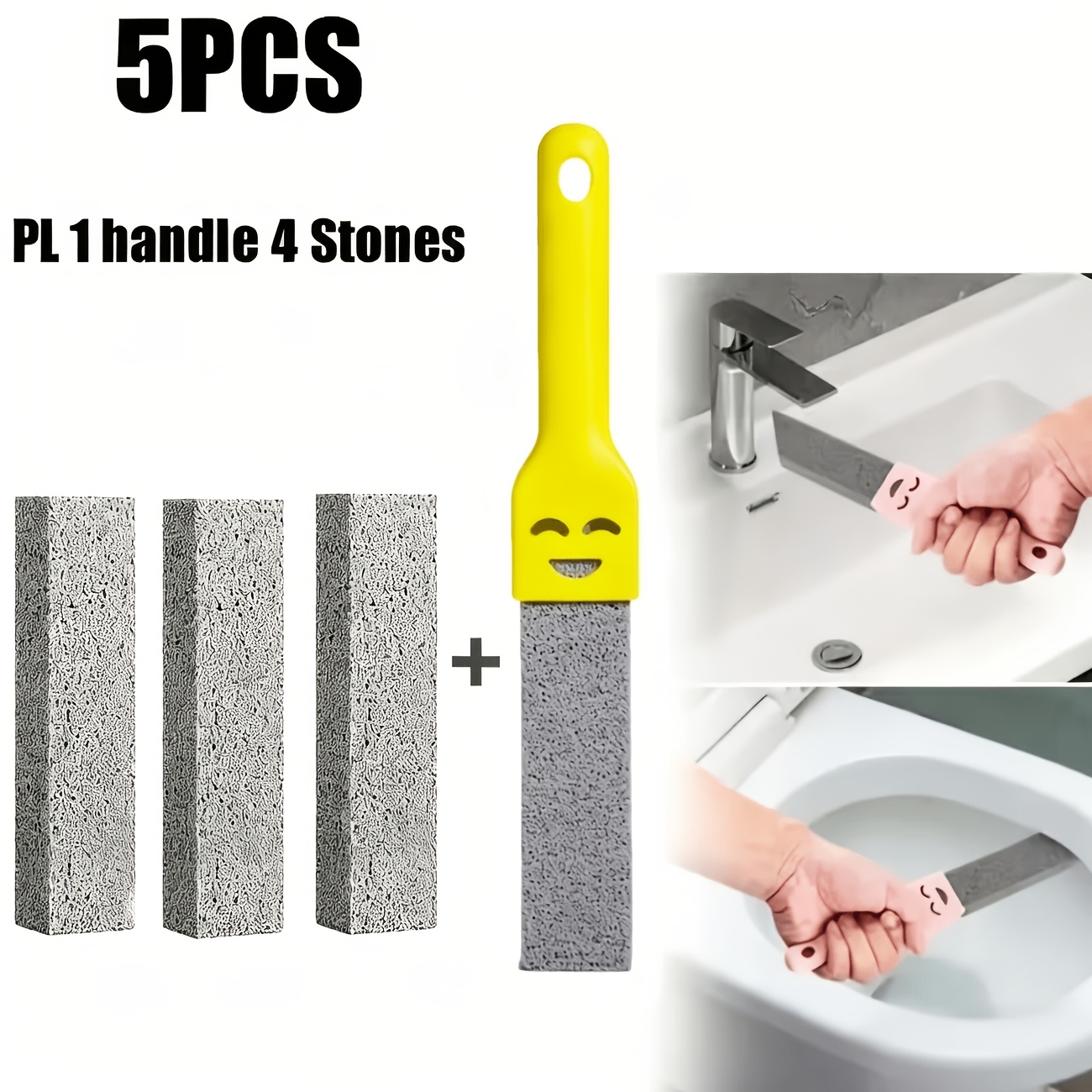 TEMU Set da 5 pezzi: 4 di pulizia in pomice + 1 , smacchiatore per aloni da acqua , per WC, vasche da bagno, piani cottura, piscine, lavandini,