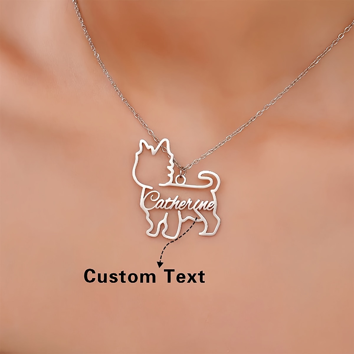 Custom Personalized Minimalist Pet Dog Name Necklace, 18K Gold Plated