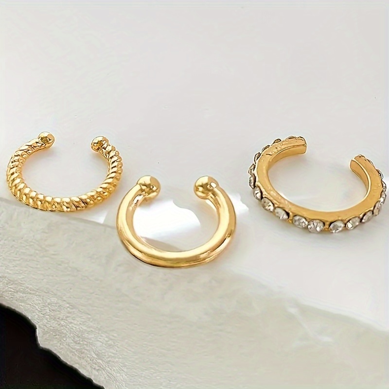 3pcs Sparkling Rhinestone Ear Cuffs, Stylish Accessories