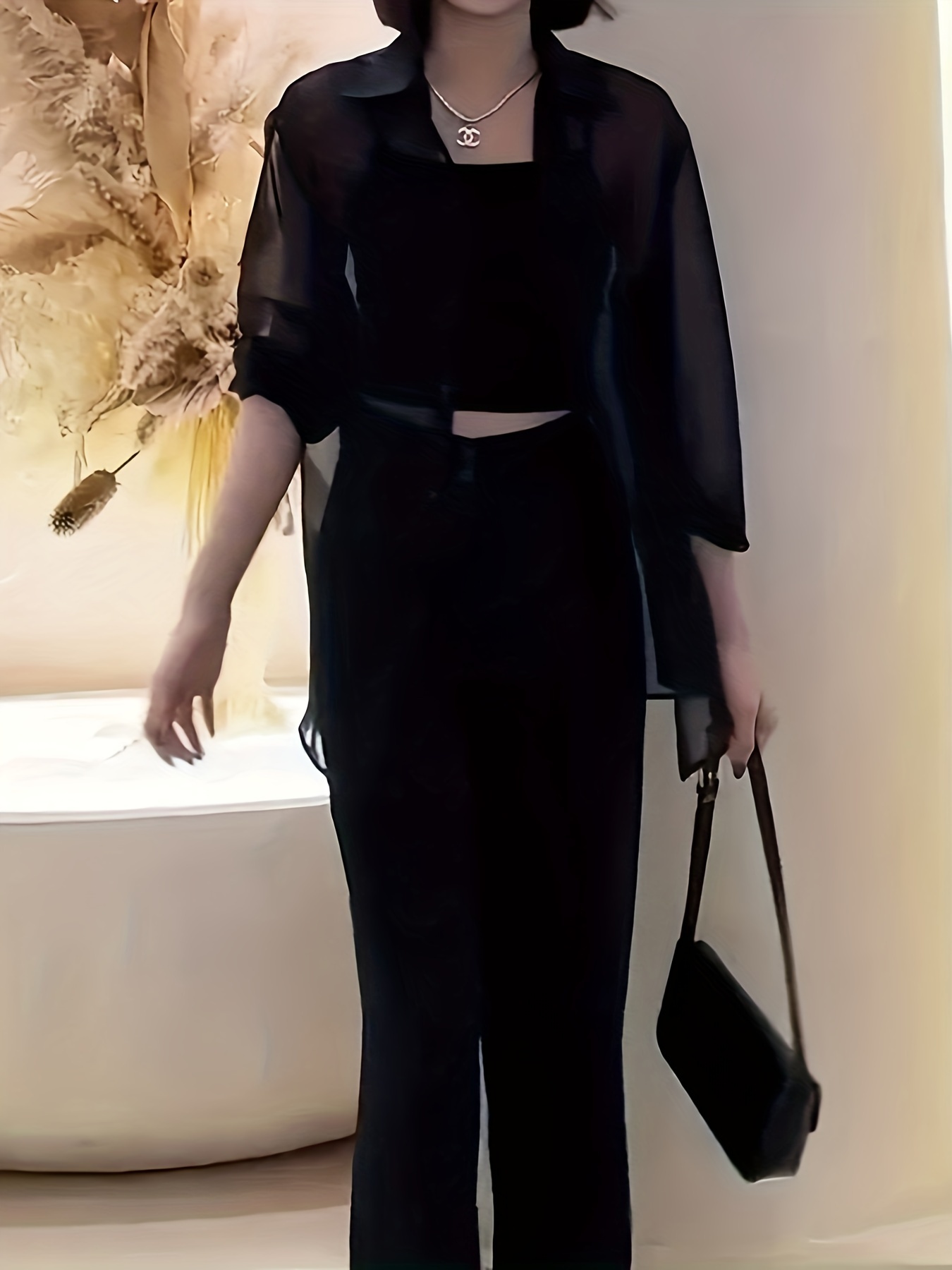 Chiffon Button Front Semi-sheer Blouse, Sexy Short Sleeve Top For Spring & Summer, Women's Clothing