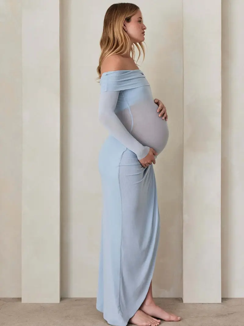long sleeve light blue maternity dress Sky Blue Maxi Dress Long Sleeve Bohemian Gown Flowy Cotton Summer Modest Bridesmaid Sustainable