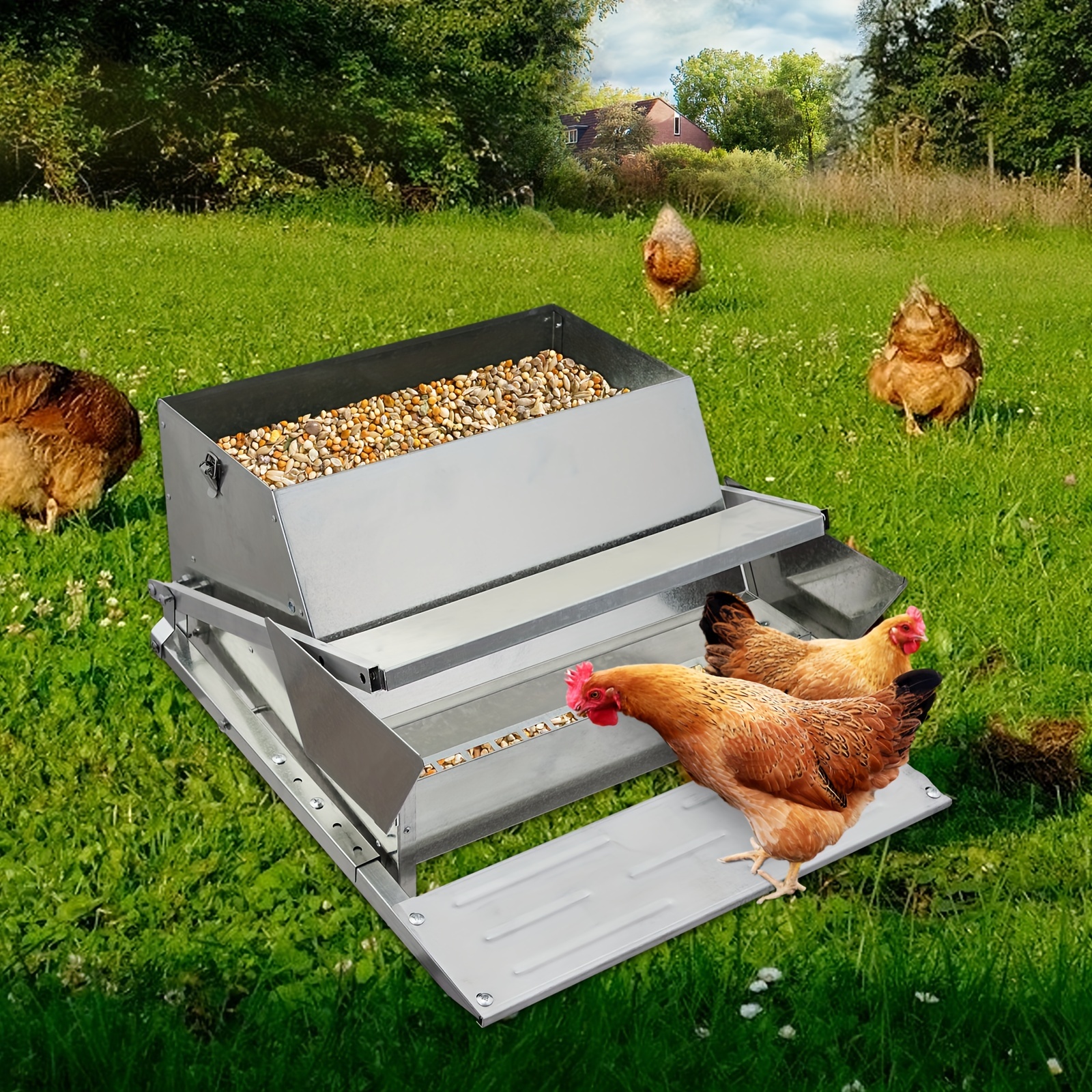 Mangeoire à 4 Ouvertures Pour Poulets, Mangeoire Automatique Pour Poulets, Kit De Mangeoire à
