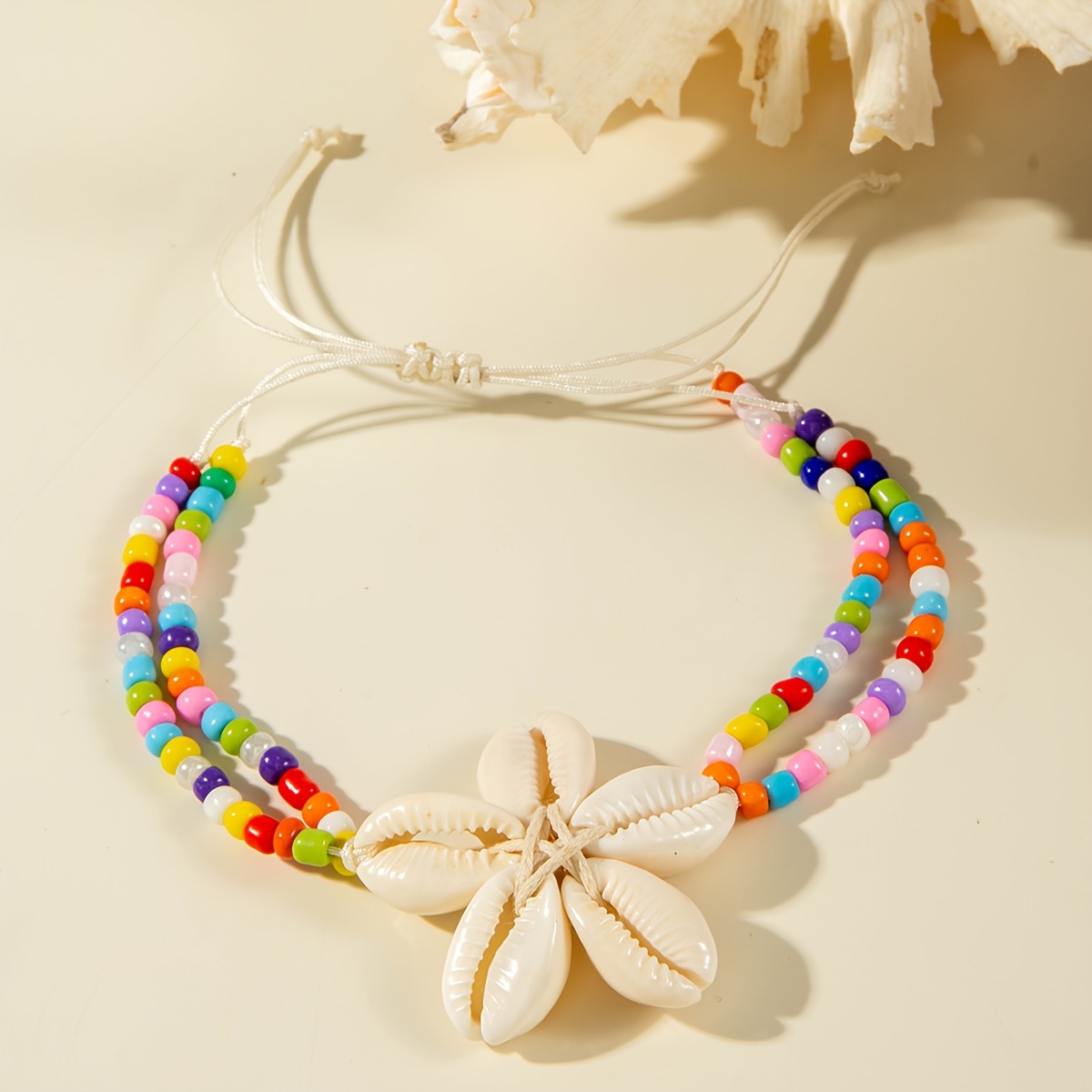 Bohemian Ocean Style Resin Scallop Woven Flower Anklet