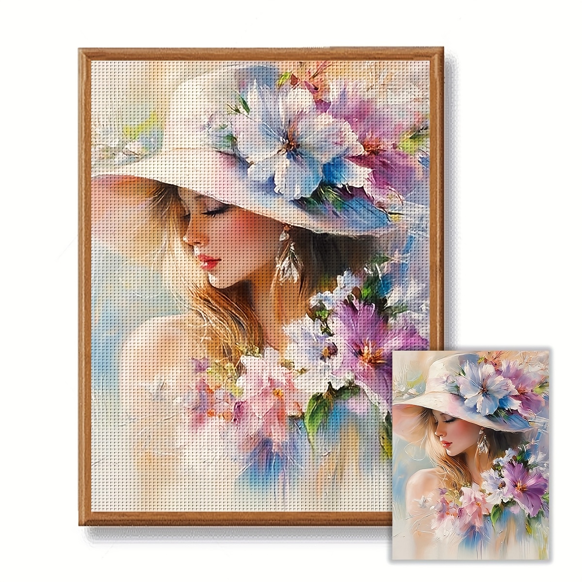 1pc   30x40cm/11.8x15.7inch 11ct/14ct diy kit, dama elegante,  , tela, tema de  ,    , con   impreso, aguja, hilo,   e instrucción, para principiantes adultos, relajación, decoración de pared, hogar  , regalo para   y familiares 0